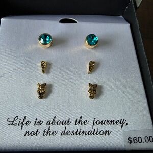 NEW Charming Inspirations 14K Gold Plated Swarovski Crystal Earring Set 3pk